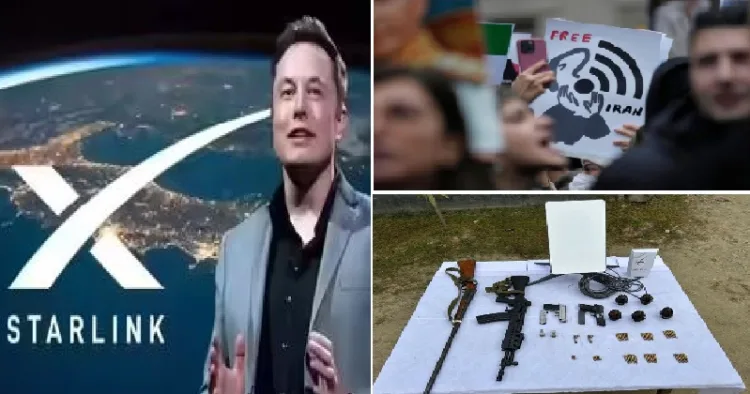 ഇറാനില്‍ കലാപത്തിന് ആക്കം കൂട്ടാന്‍ സ്റ്റാര്‍ലിങ്ക് ചാനലില്‍ നിന്നും ഇന്‍റര്‍നെറ്റ് ഷെയര്‍ ചെയ്യാന്‍ കഴിയുന്ന രീതിയില്‍ വികസിപ്പിച്ചെടുത്ത ഫ്രീ സോഫ്ഫ് വെയറുകള്‍ (വലത്ത് മുകളില്‍) അസം റൈഫിള്‍സ് നടത്തിയ റെയ്ഡില്‍ മെയ്തി വിഭാഗത്തില്‍ നിന്നും ആയുധത്തോടൊപ്പം കണ്ടെടുത്ത സ്റ്റാര്‍ലിങ്ക് റൂട്ടറും ഡിഷുകളും (വലത്ത് താഴെ)