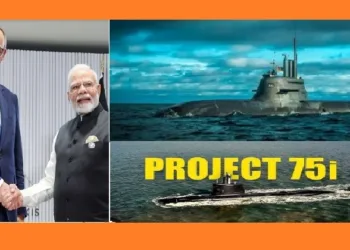 ജർമ്മൻ ചാൻസലർ ഫ്രെഡറിക് മെർസും മോദിയും (ഇടത്ത്) ആധുനിക അന്തര്‍വാഹിനി (വലത്ത് മുകളില്‍) ആധുനിക അന്തര്‍വാഹിനി നിര്‍മ്മിക്കാനുള്ള ഇന്ത്യയുടെ പദ്ധതി പ്രൊജക്ട് 75ഐ (വലത്ത് താഴെ)