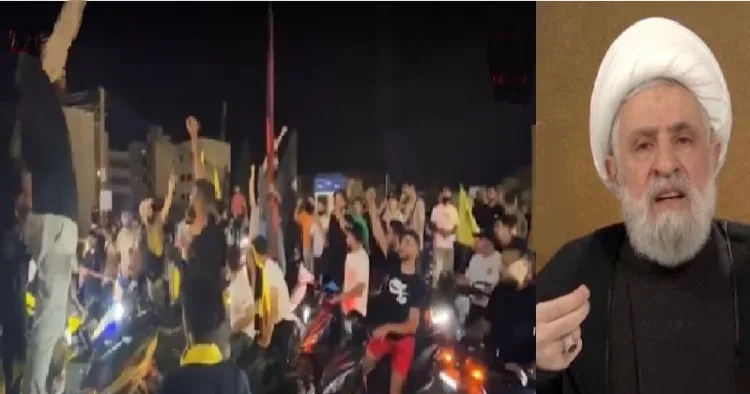 ലെബനിലെ ഹെസ്ബുള്ള നേതാവ് നെയിം ഖസീമി (വലത്ത്) ഇറാഖിലെ കതൈബ് ഹെസ്ബുള്ള ഗ്രൂപ്പിലെ യുവാക്കള് അമേരിക്കയോട് പ്രതികാരം ചെയ്യുമെന്ന് പ്രതിജ്ഞയെടുക്കുന്നു (ഇടത്ത്)