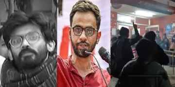 അഞ്ച് വര്‍ഷമായി ജയിലില്‍ അടക്കപ്പെട്ട ഷെര്‍ജീല്‍ ഇമാം (ഇടത്ത്) ഉമര്‍ ഖാലിദ് (നടുവില്‍) ജെഎന്‍യു വിദ്യാര്‍ത്ഥി സമരം (വലത്ത്)