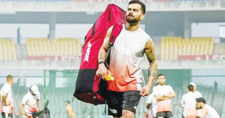 രാജ്‌കോട്ട് നിരഞ്ജന്‍ ഷാ സ്റ്റേഡിയത്തില്‍ പരിശീലനം പൂര്‍ത്തിയാക്കി മടങ്ങുന്ന വിരാട് കോഹ്‌ലി