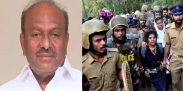 ശബരിമല സ്വര്‍ണ്ണക്കൊള്ളക്കേസില്‍ അറസ്റ്റിലായ കെ.പി. ശങ്കരദാസ് (ഇടത്ത്) കനകദുര്‍ഗ്ഗയെ പൊലീസ് സഹായത്തോടെ ശബരിമല കയറ്റാന്‍ കൊണ്ടു പോകുന്നു (വലത്ത്)