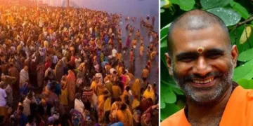 ജുന അഖാര സന്യാസമഠത്തിന്‍റെ മഹാമണ്ഡലേശ്വറായ സ്വാമി ആനന്ദവനം ഭാരതി (വലത്ത്)