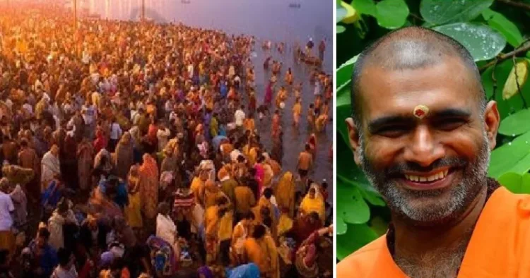 ജുന അഖാര സന്യാസമഠത്തിന്‍റെ മഹാമണ്ഡലേശ്വറായ സ്വാമി ആനന്ദവനം ഭാരതി (വലത്ത്)