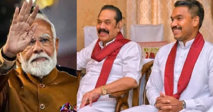 മുന്‍ ശ്രീലങ്കന്‍ പ്രധാനമന്ത്രി മഹിന്ദ രാജപക്സെയും അഭിഭാഷകനായ മകന്‍ നമല്‍ രാജപക്സെയും (വലത്ത്)