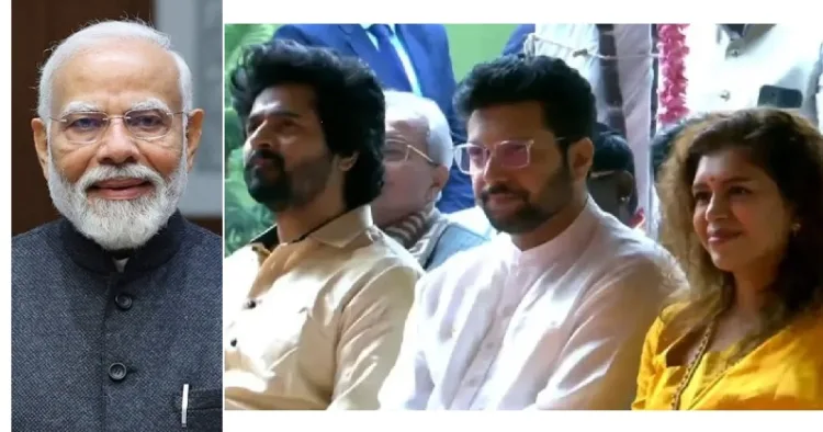 തമിഴ്ന്ടന്‍മാരായ ശിവകാര്‍ത്തികേയനും രവിമോഹനും സുഹൃത്ത് കെനിഷ ഫ്രാന്‍സിസും മോദിയെ കാണുന്നു