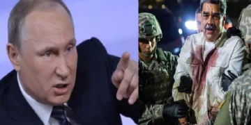 വെനസ്വേല പ്രസിഡന്‍റ് നിക്കോളാസ് മഡൂറോയെ യുഎസ് സൈനികര്‍ വിലങ്ങ് വെച്ച് കൊണ്ടുപോകുന്നു (വലത്ത്)