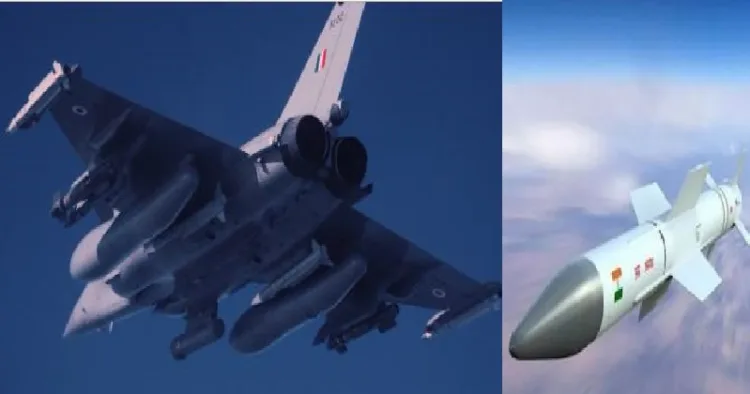 അടിവയറ്റില്‍ ഘടിപ്പിച്ച മെറ്റിയോര്‍ മിസൈലുമായി റിപ്പബ്ലിക് ദിനത്തില്‍ പറന്ന റഫാല്‍ യുദ്ധവിമാനം (ഇടത്ത്) മെറ്റിയോര്‍ മിസൈല്‍ (വലത്ത്)