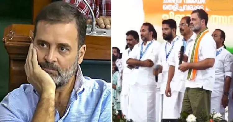 കേരളത്തിലെ തദ്ദേശതെരഞ്ഞെടുപ്പ് വിജയം ആഘോഷിക്കാന്‍ രാഹുല്‍ ഗാന്ധി പങ്കെടുത്ത മഹാപഞ്ചായത്ത് (വലത്ത്)
