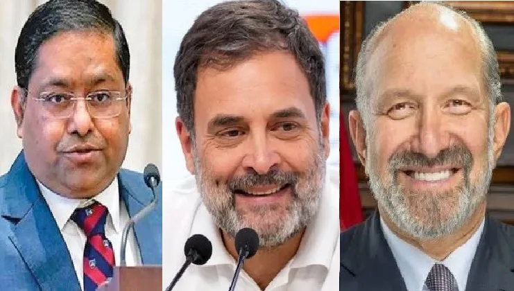 ഇന്ത്യയുടെ വിദേശകാര്യസെക്രട്ടറി രണ്‍ധീര്‍ ജയ്സ്വാള്‍ (ഇടത്ത്) അമേരിക്കയുടെ വ്യാപാര സെക്രട്ടറി ഹൊവാര്‍ഡ് ലുട്നിക് (വലത്ത്)