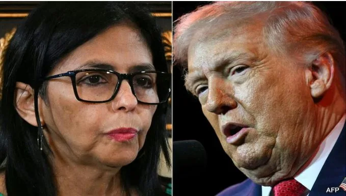 മഡൂറോയെ അമേരിക്കന്‍ സൈന്യം സ്ഥാനഭ്രഷ്ടനാക്കിയ ശേഷം വെനസ്വേലയുടെ പ്രസിഡന്‍റായി അധികാരമേറ്റ ഡെല്‍സി റൊഡ്രിഗസ് (ഇടത്ത്)