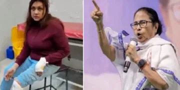 വര്‍ഗ്ഗീയ ആക്രമണത്തില്‍ കൂരമായി പീഢിപ്പിക്കപ്പെട്ട സോമ മയ്തി എന്ന സീ ന്യൂസ് ടിവിയുടെ റിപ്പോര്‍ട്ടര്‍ (ഇടത്ത്) അക്രമികളെ ന്യായീകരിച്ച് മമത (വലത്ത്)