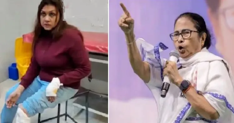 വര്‍ഗ്ഗീയ ആക്രമണത്തില്‍ കൂരമായി പീഢിപ്പിക്കപ്പെട്ട സോമ മയ്തി എന്ന സീ ന്യൂസ് ടിവിയുടെ റിപ്പോര്‍ട്ടര്‍ (ഇടത്ത്) അക്രമികളെ ന്യായീകരിച്ച് മമത (വലത്ത്)