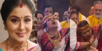 പൂജയ്ക്കിടയില്‍ ഭ്രാന്തമായി പെരുമാറുന്ന നടി സുധാചന്ദ്രന്‍ (വലത്ത്)