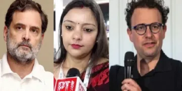 രാഹുല്‍ ഗാന്ധി (ഇടത്ത്) എഐ ഉച്ചകോടിയില്‍ ഗാല്‍ഗോതിയാസ് സര്‍വ്വകലാശാലയെ പ്രതിനിധീകരിച്ച് എത്തിയ നേഹാ സിങ്ങ് (നടുവില്‍) ആന്ത്രോപിക് എഐ കമ്പനിയുടെ സിഇഒ ഡാരിയോ ദല്‍ഹിയില്‍ സംസാരിക്കുന്നു (വലത്ത്)