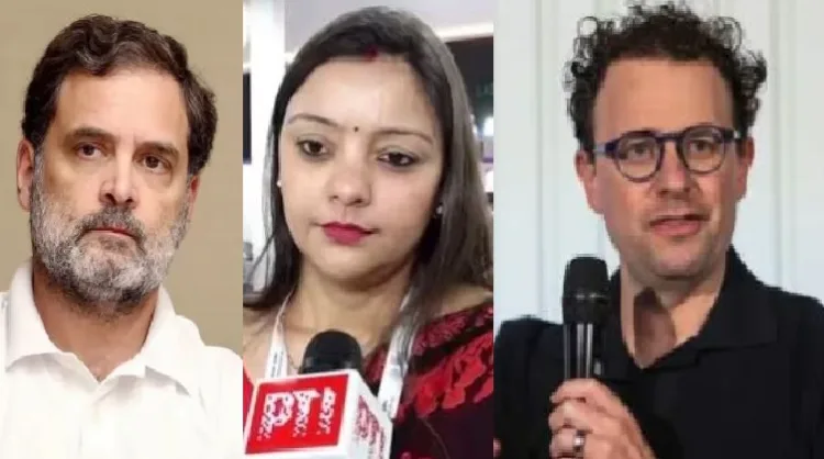 രാഹുല്‍ ഗാന്ധി (ഇടത്ത്) എഐ ഉച്ചകോടിയില്‍ ഗാല്‍ഗോതിയാസ് സര്‍വ്വകലാശാലയെ പ്രതിനിധീകരിച്ച് എത്തിയ നേഹാ സിങ്ങ് (നടുവില്‍) ആന്ത്രോപിക് എഐ കമ്പനിയുടെ സിഇഒ ഡാരിയോ ദല്‍ഹിയില്‍ സംസാരിക്കുന്നു (വലത്ത്)