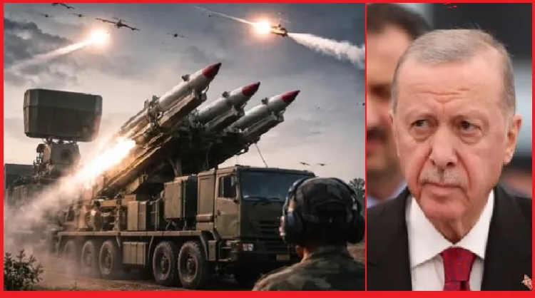 ഇന്ത്യയുടെ ആകാശ് തീര്‍ എന്ന വ്യോമപ്രതിരോധ സംവിധാനം (ഇടത്ത്) തുര്‍ക്കിയുടെ പ്രസിഡന്‍റ് എര്‍ദോഗാന്‍ (വലത്ത്)