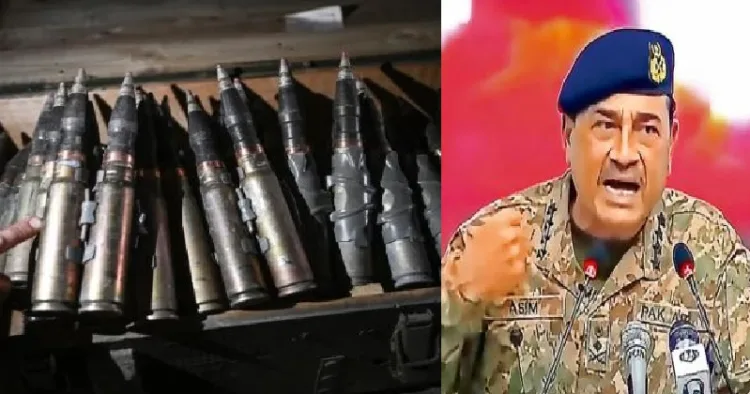 പാകിസ്ഥാന്‍ അസര്‍ബൈജാന് നല്‍കിയ പൊട്ടാത്ത പീരങ്കിഷെല്ലുകള്‍ (ഇടത്ത്) ഇന്ത്യയെ വെല്ലുവിളിക്കുന്ന അസിം മുനീര്‍ (വലത്ത്)