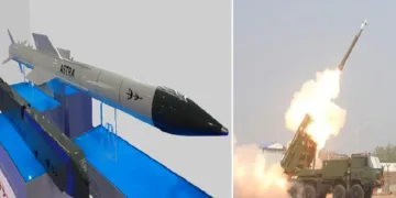 പിനാക മിസൈല്‍ (വലത്ത്) അസ്ത്ര മിസൈല്‍ (ഇടത്ത്)