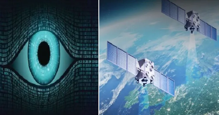 ബഹിരാകാശത്തെ ചാരക്കണ്ണ് (ഇടത്ത്) അസിസ്റ്റയുടെ എബിഎസ് ഉപഗ്രഹം (വലത്ത്)