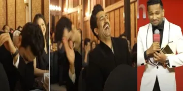 നടി കത്രിന കൈഫിന്‍റെ ഭര്‍ത്താവായ സൂപ്പര്‍ സ്റ്റാര്‍ വിക്കി കൗശല്‍, ബേസില്‍ ജോസഫിന്‍റെ തമാശ കേട്ട് തലതല്ലി ചിരിക്കുന്നു (ഇടത്ത്)