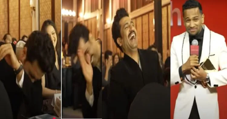 നടി കത്രിന കൈഫിന്‍റെ ഭര്‍ത്താവായ സൂപ്പര്‍ സ്റ്റാര്‍ വിക്കി കൗശല്‍, ബേസില്‍ ജോസഫിന്‍റെ തമാശ കേട്ട് തലതല്ലി ചിരിക്കുന്നു (ഇടത്ത്)