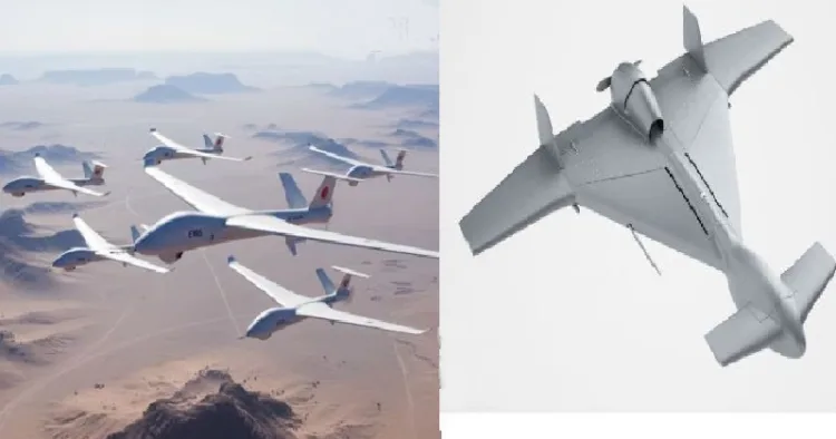 അര്‍മേനിയയിലെ ഡവാരോ എന്ന കമ്പനി നിര്‍മ്മിച്ച ഡ്രാഗണ്‍ ഫ്ലൈ 3 എന്ന ഡ്രോണ്‍ (ഇടത്ത്) ഇസ്രയേലിന്‍റെ ഹാരൊപ് ഡ്രോണ്‍ (വലത്ത്)