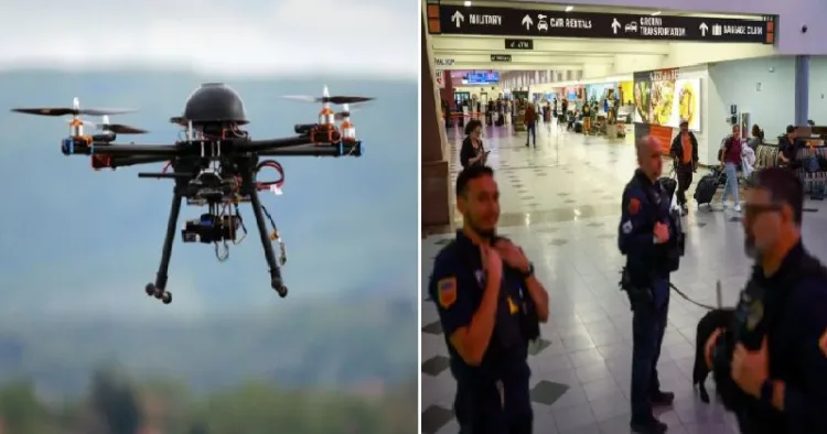 പെന്‍റഗണ്‍ ഉദ്യോഗസ്ഥര്‍ എല്‍ പാസോ വിമാനത്താവളത്തില്‍ ഡ്രോണുകള്‍ നിര്‍വീര്യമാക്കുന്ന പ്രക്രിയയില്‍ (വലത്ത്)