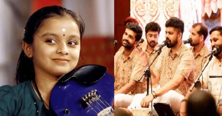 വയലിനിസ്റ്റ് ഗംഗ ശശിധരന്‍ (ഇടത്ത്) നന്ദഗോവിന്ദം ഭജന്‍സ് ഭജന അവതരിപ്പിക്കുന്നു (വലത്ത്)