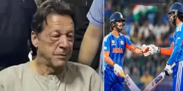 കണ്ണിന് 85 ശതമാനം കാഴ്ച നഷ്ടപ്പെട്ട ഇമ്രാന്‍ ഖാന്‍ (ഇടത്ത്)
പാകിസ്ഥാനെതിരെ ജയിച്ച ഇന്ത്യന്‍ ക്രിക്കറ്റ് താരങ്ങള്‍ (വലത്ത്)