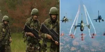 പാകിസ്ഥാന്‍റെ കാലാള്‍പ്പട. ഇതിനാണ് പാകിസ്ഥാന്‍ ഇപ്പോഴും കൂടുതല്‍ പ്രാധാന്യം നല്‍കുന്നത് (ഇടത്ത്) ഇന്ത്യയുടെ ആധുനികയുദ്ധവിമാനങ്ങള്‍ യുദ്ധരംഗത്ത് (വലത്ത്)