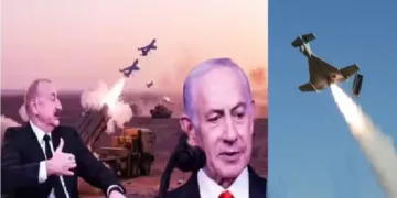 അസര്‍ബൈജാന്‍ പ്രസിഡന്‍റ് ഇല്‍ഹാം അലിയേവ് (ഇടത്ത്) ഇസ്രയേല്‍ പ്രധാനമന്ത്രി ബെഞ്ചമിന്‍ നെതന്യാഹു (വലത്ത്) ഇവര്‍ക്കിടയില്‍ പറക്കുന്നത് ഹാരോപ് ഡ്രോണുകള്‍ (നടുവില്‍) അര്‍മേനിയ ഈയിടെ പ്രദര്‍ശിപ്പിച്ച ഡ്രാഗണ്‍ ഫ്ലൈ 3 ഡ്രോണിന്‍റെ പരീക്ഷണപ്പറക്കല്‍ (വലത്ത്)