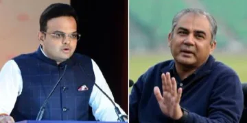 പാകിസ്ഥാന്‍ ക്രിക്കറ്റ് കണ്‍ട്രോള്‍ ബോര്‍ഡ് ചെയര്‍മാന്‍ മൊഹ് സിന്‍ നഖ് വി (വലത്ത്) ഐസിസി ചെയര്‍മാന്‍ ജയ് ഷാ (ഇടത്ത്