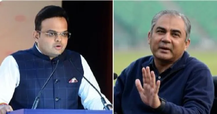 പാകിസ്ഥാന്‍ ക്രിക്കറ്റ് കണ്‍ട്രോള്‍ ബോര്‍ഡ് ചെയര്‍മാന്‍ മൊഹ് സിന്‍ നഖ് വി (വലത്ത്) ഐസിസി ചെയര്‍മാന്‍ ജയ് ഷാ (ഇടത്ത്