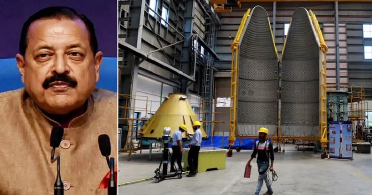 കേന്ദ്രമന്ത്രി ജിതേന്ദ്ര സിങ്ങ് (ഇടത്ത്) പിഎസ് എല്‍വിയ്ക്ക് വേണ്ടിയുള്ള ഒരുക്കം (വലത്ത്)