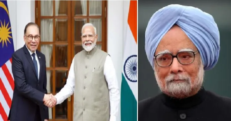 മലേഷ്യയില്‍ മോദിയും അന്‍വര്‍ ഇബ്രാഹിമും തമ്മില്‍ കൂടിക്കാഴ്ച നടത്തുന്നു (ഇടത്ത്) മന്‍മോഹന്‍ സിങ്ങ് (വലത്ത്)