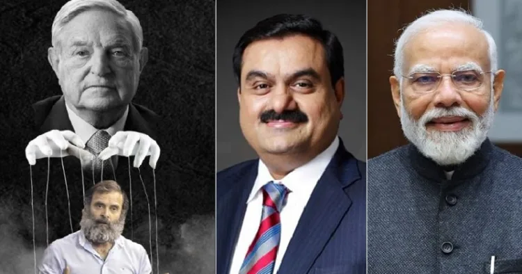 ഇന്ത്യയില്‍ ലക്ഷക്കണക്കിന് എന്‍ജിഒകള്‍ക്ക് സാമ്പത്തിക സഹായം നല്‍കുന്ന, മോദിയെ അട്ടിമറിക്കുമെന്ന് പരസ്യമായി പ്രഖ്യാപിച്ച ജോര്‍ജ്ജ് സോറോസ് എന്ന അമേരിക്കന്‍ ശതകോടീശ്വരന്‍. ഇയാളുടെ കയ്യിലുെ കളിപ്പാവയാണ് രാഹുല്‍ ഗാന്ധി എന്ന് പരിഹസിക്കുന്ന ചിത്രം (ഇടത്ത്)