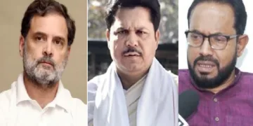 രാഹുല്‍ ഗാന്ധി (ഇടത്ത്) ഭൂപന്‍ ബോറ (നടുവില്‍) അബ്ദുള്‍ റഷീദ് മണ്ഡല്‍ (വലത്ത്(