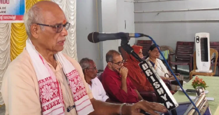 കെ. പുരുഷോത്തമന്റെ രണ്ടാം സ്മൃതിദിനത്തില്‍ ആര്‍എസ്എസ് മുന്‍ അഖിലഭാരതീയ കാര്യകാരിയംഗം എസ്. സേതുമാധവന്‍ സംസാരിക്കുന്നു