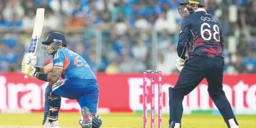 ട്വന്റി20 ലോകകപ്പില്‍ അമേരിക്കയ്‌ക്കെതിരായ മത്സരത്തില്‍ ഭാരതത്തിന്റെ സൂര്യകുമാര്‍ യാദവിന്റെ ബാറ്റിങ്‌