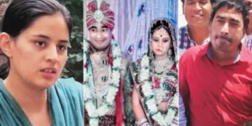 ദേശീയ ഷൂട്ടിംഗ് താരമായ താര സഹാദിയോ (ഇടത്ത്) ഹിന്ദു ചടങ്ങ് പ്രകാരം വിവാഹം നടക്കുന്നു (നടുവില്‍) ഹിന്ദുവായി ചമഞ്ഞ ഭര്‍ത്താവ് റാകിബ് ഉല്‍ ഹസന്‍ (വലത്ത്)