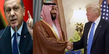 തുര്‍ക്കി പ്രസിഡന്‍റ് എര്‍ദോഗാന്‍ (ഇടത്ത്) ട്രംപും സൗദി അറേബ്യ കിരീടാവകാശി മുഹമ്മദ് ബിന്‍ സല്‍മാനും ( വലത്ത്)
