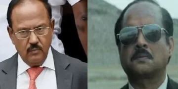 ഇന്ത്യയുടെ ഇപ്പോഴത്തെ സുരക്ഷാ ഉപദേഷ്ടാവായ അജിത് ഡോവല്‍ (ഇടത്ത്) അജിത് ഡോവലായി ധുരന്ധര്‍ സിനിമയില്‍ വേഷം കെട്ടിയ തമിഴ് നടന്‍ മാധവന്‍ (വലത്ത്)