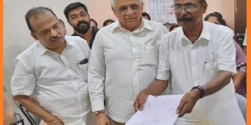 നാട്ടികയില്‍ ശനിയാഴ്ച നാമനിര്‍ദേശപത്രിക സമര്‍പ്പിക്കുമ്പോള്‍ ബിജെപി സ്ഥാനാര്‍ത്ഥി സി.സി. മുകുന്ദനൊപ്പം എത്തിയ ഗുജറാത്ത് മുഖ്യമന്ത്രി ഭൂപേന്ദ്ര പട്ടേല്‍.