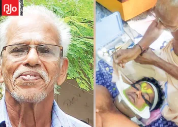 കഥകളി നടന് ചുട്ടി കുത്തുന്ന ചന്ദ്രശേഖരന്‍ പിള്ള