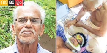 കഥകളി നടന് ചുട്ടി കുത്തുന്ന ചന്ദ്രശേഖരന്‍ പിള്ള