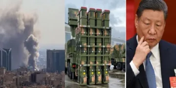 ഖമനേയിയുടെ കൊട്ടാരം തകര്‍ക്കുന്ന ബോംബാക്രമണം (ഇടത്ത്) ചൈനയുടെ വ്യോമപ്രതിരോധസംവിധാനമായ എച്ച് ക്യു 9 ബി(നടുവില്‍) ഷീ ജിന്‍പിങ്ങ് (വലത്ത്)