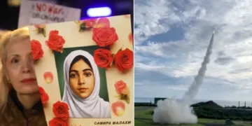 തെക്കന്‍ ഇറാനിലെ സ്കൂളില്‍ യുഎസിന്‍റെ പാട്രിയറ്റ് മിസൈല്‍ വീണ് ഉണ്ടായ അപകടത്തില്‍ 170 പെണ്‍കുട്ടികള്‍ക്കൊല്ലപ്പെട്ടു...കൊല്ലപ്പെട്ട ഒരു പെണ്‍കുട്ടിയുടെ ചിത്രം (ഇടത്ത്) പാട്രിയറ്റ് മിസൈല്‍ ഇറാന്‍റെ ഡ്രോണിനെ നേരിടാന്‍ കുതിയ്ക്കുന്നു. ബഹ്റൈനില്‍ സാധാരണക്കാരുടെ പ്രദേശമായ മഹ്സയില്‍ വന്‍നാശം വരുത്തിയതും ഇതുപോലെ സ്ഥാനം തെറ്റിവീണ പാട്രിയറ്റ് മിസൈലായിരുന്നു(വലത്ത്)