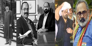 യുഎസിലെ ഇല്ലിനോയിസ് ടെക് സര്‍വ്വകലാശാലയില്‍ നിന്നും കമ്പ്യൂട്ടര്‍ സയന്‍സില്‍ മാസ്റ്റേഴ്സ് ബിരുദം നേടിയതിന് ശേഷം ബിരുദദാനച്ചടങ്ങില്‍, ബിപില്‍ മൊബൈല്‍ കമ്പനി ആരംഭിച്ചപ്പോഴുള്ള രാജീവ് ചന്ദ്രശേഖര്‍, 2005ല്‍ 5200 കോടി രൂപയ്ക്ക് ബിപിഎല്‍ ഓഹരികള്‍വിറ്റപ്പോഴുള്ള രാജീവ് ചന്ദ്രശേഖര്‍, സാധാരണ ശബരിമല ഭക്തനായ രാജീവ് ചന്ദ്രശേഖര്‍, ഇപ്പോള്‍ ബിജെപി സംസ്ഥാനപ്രസിഡന്‍റായ, നേമത്ത് ബിജെപി സ്ഥാനാര്‍ത്ഥിയായ രാജീവ് ചന്ദ്രശേഖര്‍ (യഥാക്രമം ഇടത്ത് നിന്നും വലത്തോട്ട്)