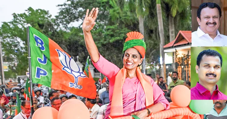 വട്ടിയൂര്ക്കാവിലെ ബിജെപി സ്ഥാനാര്ത്ഥി ആര്. ശ്രീലേഖ തെരഞ്ഞെടുപ്പ് പ്രചരണത്തിനിടയില്